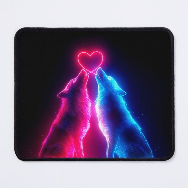 Item preview, Neon Wolf Couple – Romantic Futuristic Animal Art designed and sold by VisionaryVeils.