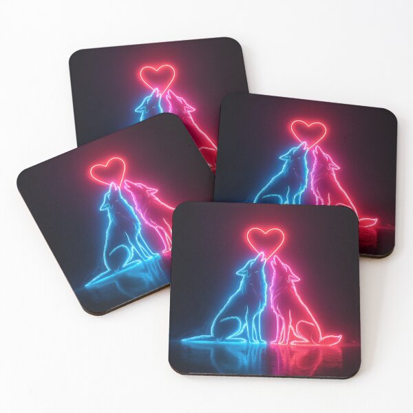 Item preview, Neon Wolf Couple – Romantic Futuristic Animal Art designed and sold by VisionaryVeils.