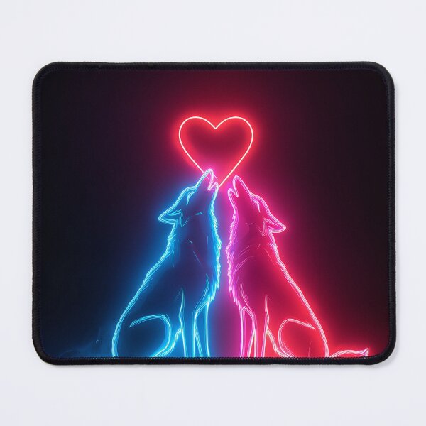 Item preview, Neon Wolf Couple – Romantic Futuristic Animal Art designed and sold by VisionaryVeils.