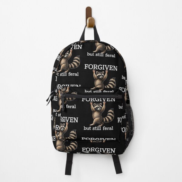 Item preview, Forgiven But Still Feral Raccoon Christian Quote designed and sold by gear-posters.