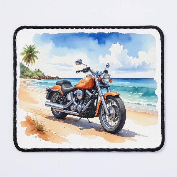 Item preview, Summer on two wheels, cruiser motorcycle orange in watercolor designed and sold by LiskoDesign.