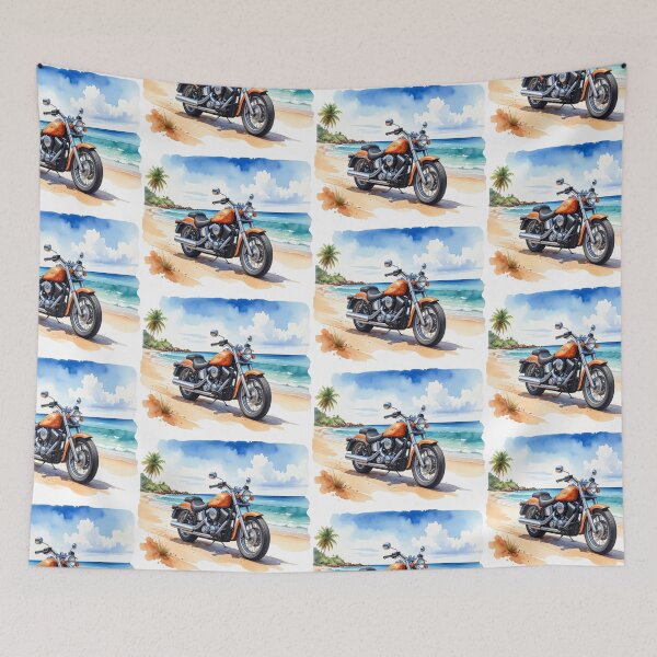 Item preview, Summer on two wheels, cruiser motorcycle orange in watercolor designed and sold by LiskoDesign.