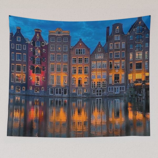 Item preview, Amsterdam Canal Houses Night Reflection Netherlands designed and sold by SofiaStutio.