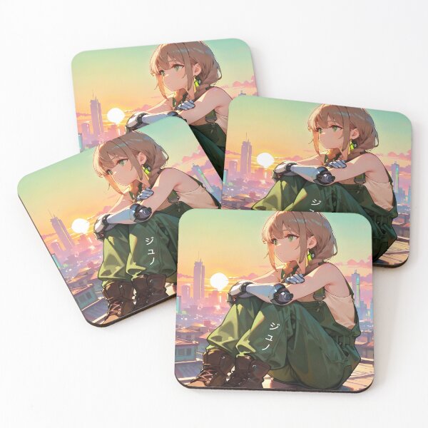 Item preview, JUNO: Sunset Rooftop Skyline Gaze | Cute Solarpunk Anime Girl designed and sold by Sytrics.