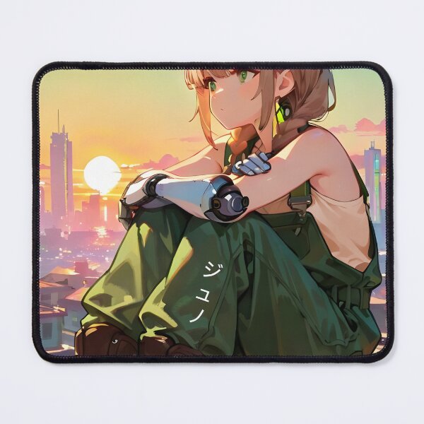 Item preview, JUNO: Sunset Rooftop Skyline Gaze | Cute Solarpunk Anime Girl designed and sold by Sytrics.