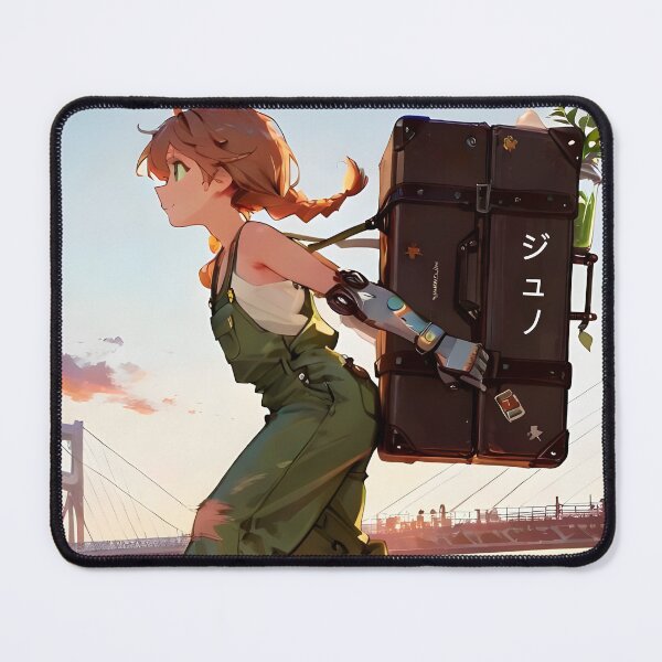 Item preview, JUNO: Traveling Sunset Bridge Walk | Cute Solarpunk Anime Girl designed and sold by Sytrics.