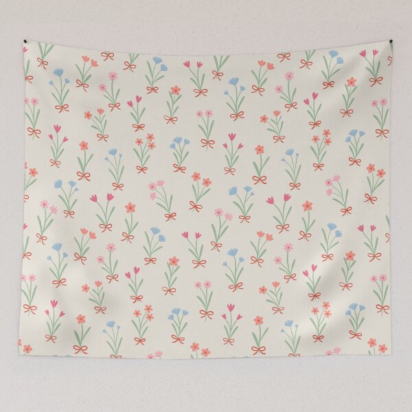 Item preview, Ribbon posies with bows | Valentine coquette florals on cream designed and sold by Illustrated by Nat.