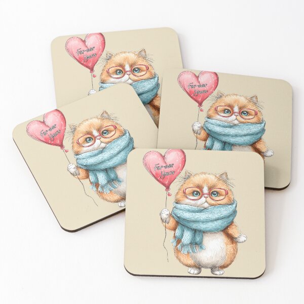 Item preview, Fur-ever Yours - Cute Cat with Heart Balloon | Gift for Her or Him designed and sold by PopsiclesArtStudio.