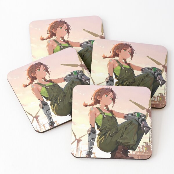 Item preview, JUNO: Wind Farm Sunset Crouch | Cute Solarpunk Anime Girl designed and sold by Sytrics.