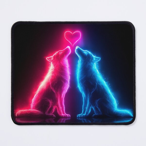 Item preview, Neon Wolf Couple – Romantic Futuristic Animal Art designed and sold by VisionaryVeils.