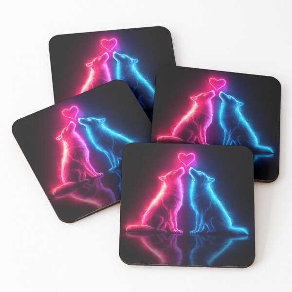 Item preview, Neon Wolf Couple – Romantic Futuristic Animal Art designed and sold by VisionaryVeils.