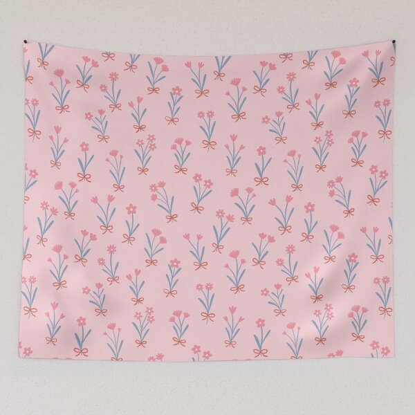 Item preview, Ribbon posies with bows | Valentine coquette florals on pink designed and sold by Illustrated by Nat.