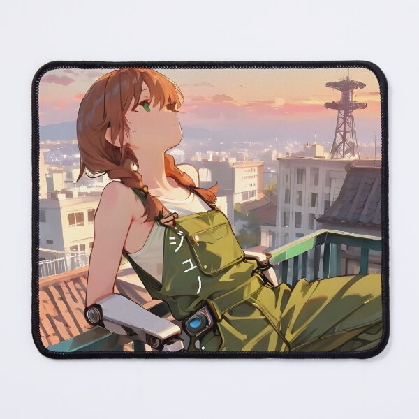 Item preview, JUNO: Rooftop Sunset Gaze Leaning | Cute Solarpunk Anime Girl designed and sold by Sytrics.