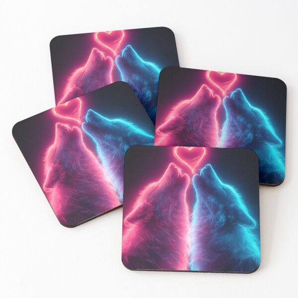 Item preview, Neon Wolf Couple – Romantic Futuristic Animal Art designed and sold by VisionaryVeils.