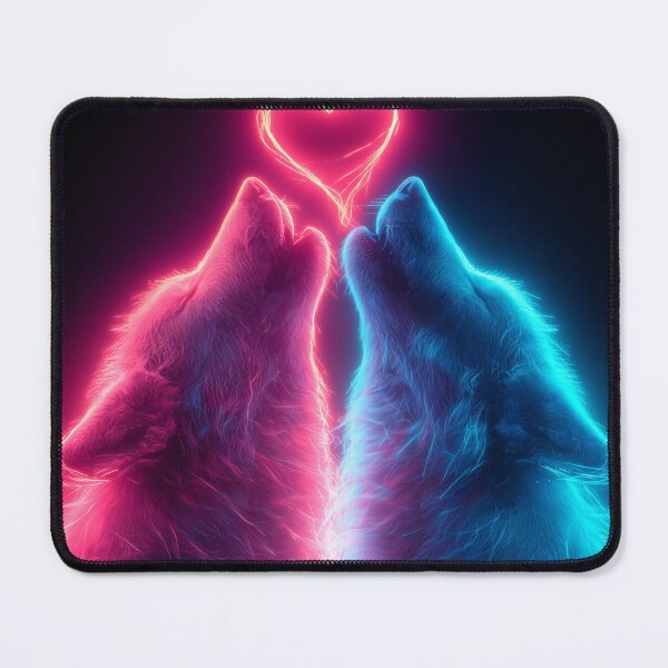 Item preview, Neon Wolf Couple – Romantic Futuristic Animal Art designed and sold by VisionaryVeils.