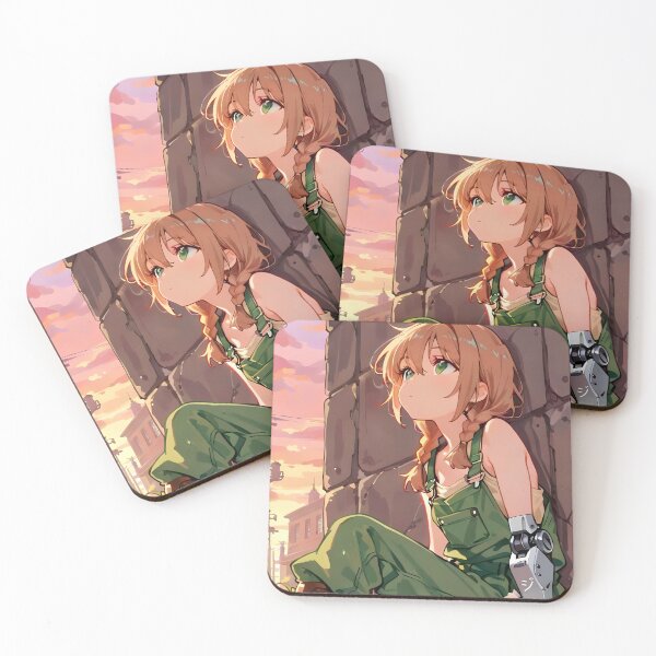 Item preview, JUNO: Sunset Wall Lean Gaze | Cute Solarpunk Anime Girl designed and sold by Sytrics.