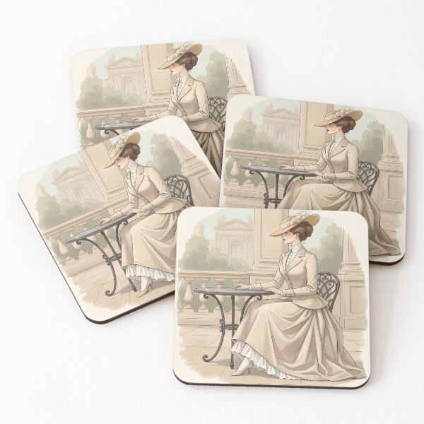 Item preview, Elegant Victorian Lady on Terrace Edwardian Fashion Art designed and sold by MAGICKEY2024.