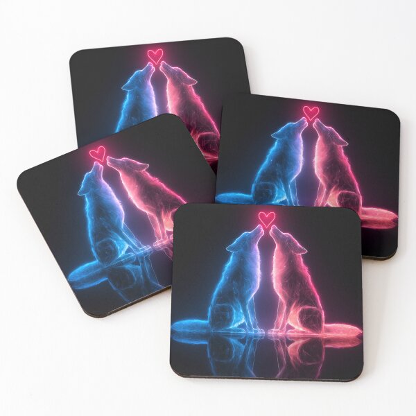 Item preview, Neon Wolf Couple – Romantic Futuristic Animal Art designed and sold by VisionaryVeils.