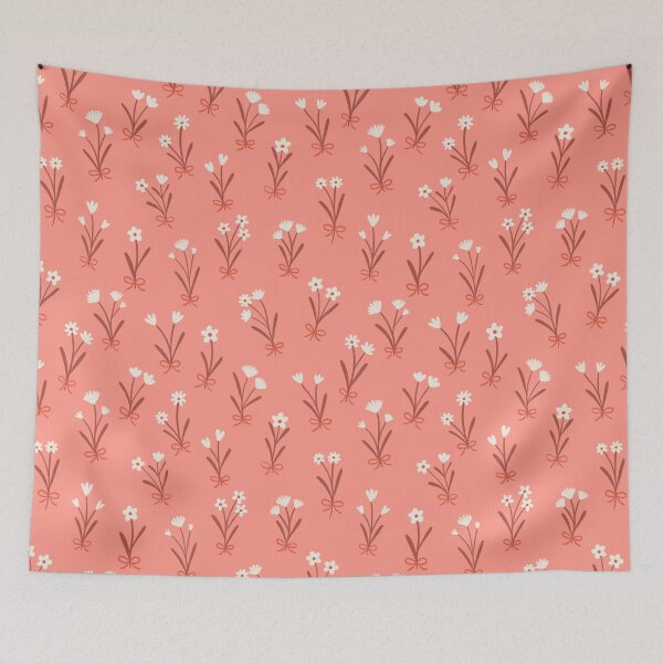 Item preview, Ribbon posies with bows | Valentine coquette florals on coral designed and sold by Illustrated by Nat.