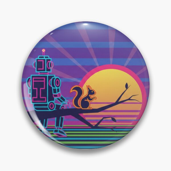 Artikelvorschau, Neon Sunset Companions – Robot & Squirrel Sci-Fi Art entworfen und verkauft von Dogandesighn.