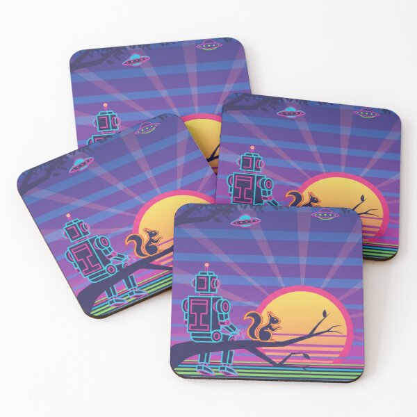 Item preview, Neon Sunset Companions – Robot & Squirrel Sci-Fi Art designed and sold by Dogandesighn.
