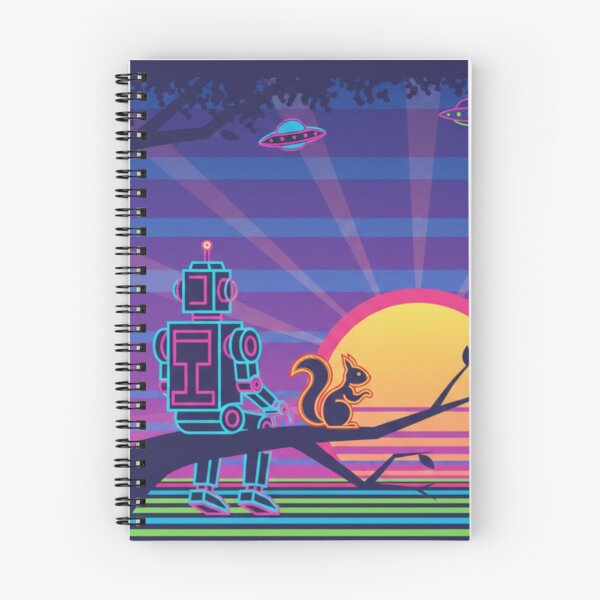 Item preview, Neon Sunset Companions – Robot & Squirrel Sci-Fi Art designed and sold by Dogandesighn.