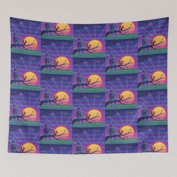 Item preview, Neon Sunset Companions – Robot & Squirrel Sci-Fi Art designed and sold by Dogandesighn.
