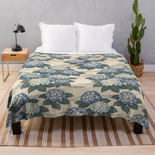 Item preview, Ajisai Rain Garden Hydrangea Woodblock Pattern designed and sold by Planthem.
