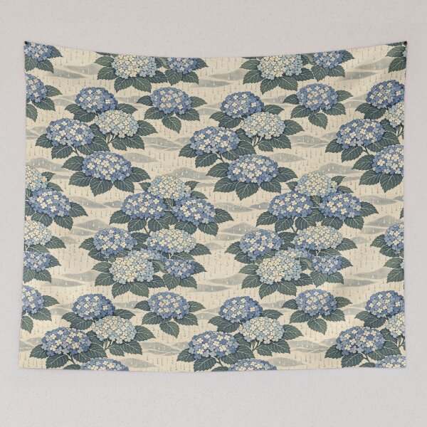 Item preview, Ajisai Rain Garden Hydrangea Woodblock Pattern designed and sold by Planthem.