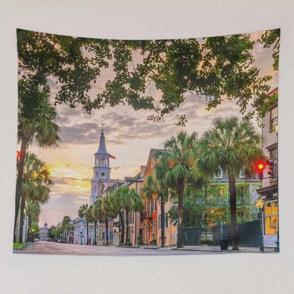 Artikelvorschau, Charleston South Carolina Palm Trees Sunset Historic entworfen und verkauft von SofiaStutio.