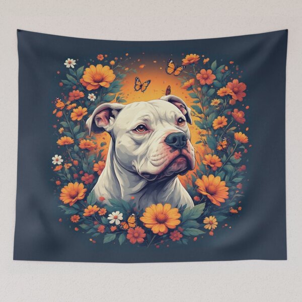 Item preview, American Staffordshire pit bull Terrier Floral Portrait designed and sold by Rusty Pine.