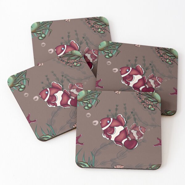 Item preview, Deep burgundy clownfish seamless aquatic pattern designed and sold by LYAN-STORE.
