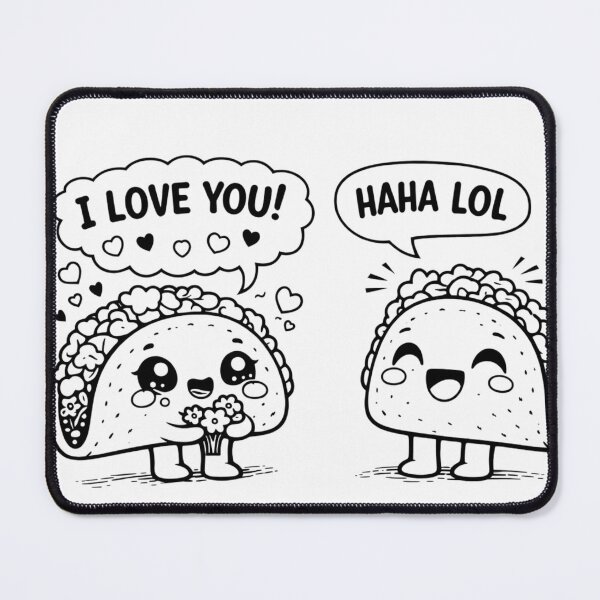 Item preview, I Love You vs Haha LOL — Cute Taco Rejection Meme (Black & White) designed and sold by ComedyInkFactor.