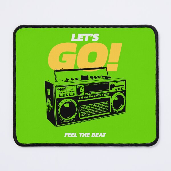 Item preview, Silhouette of a vintage BoomBox radio and the English text "Let's go, feel the beat" designed and sold by Pics'Elle Creations.