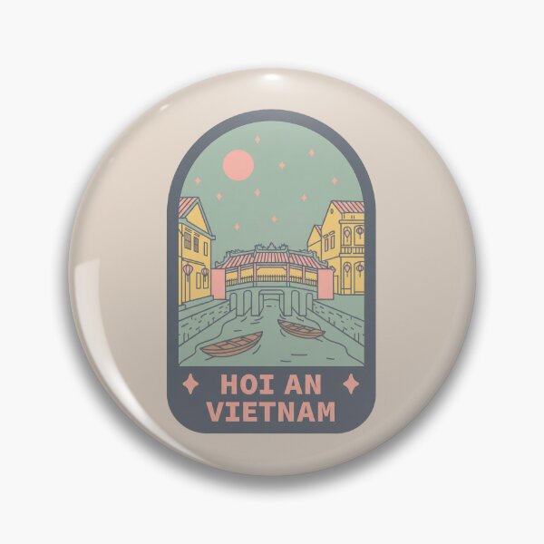Item preview, Hoi An Vietnam Japanese Covered Bridge Badge, Ancient Town Landmark with Colorful Lanterns designed and sold by InvestingRoad.