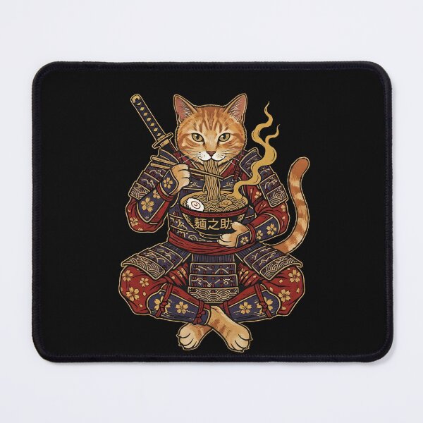 Item preview, The Golden Samurai Cat Eating Ramen: A Traditional Japanese Ukiyo-e Feast designed and sold by Cyrensea.