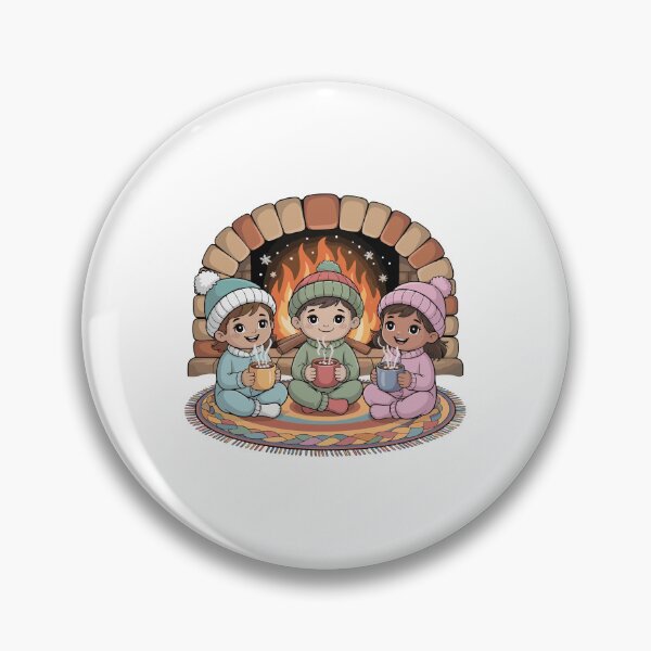 Item preview, In winter, children warm themselves in front of the stone fireplace. designed and sold by desinganddecor.