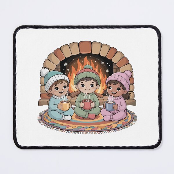 Item preview, In winter, children warm themselves in front of the stone fireplace. designed and sold by desinganddecor.