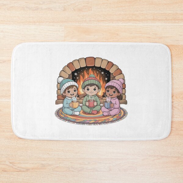 Item preview, In winter, children warm themselves in front of the stone fireplace. designed and sold by desinganddecor.