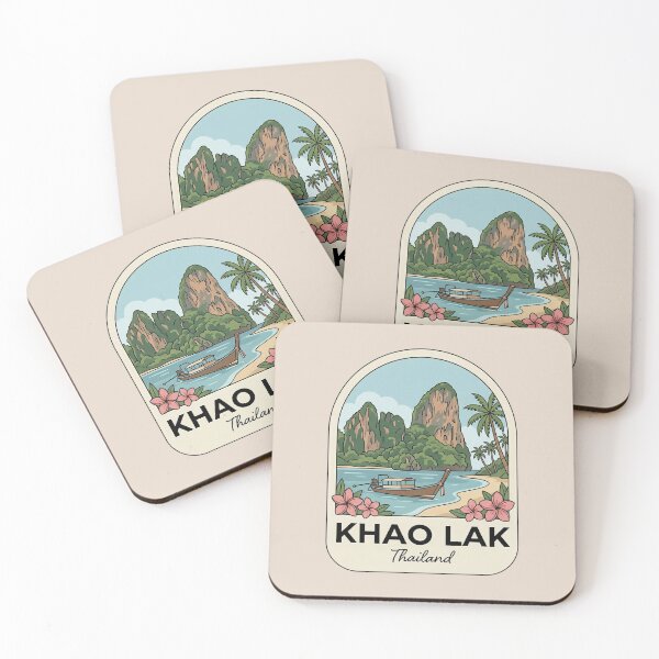 Item preview, Khao Lak Thailand Vintage Travel Badge, Tropical Beach, Long-tail Boat and Palm Trees designed and sold by InvestingRoad.