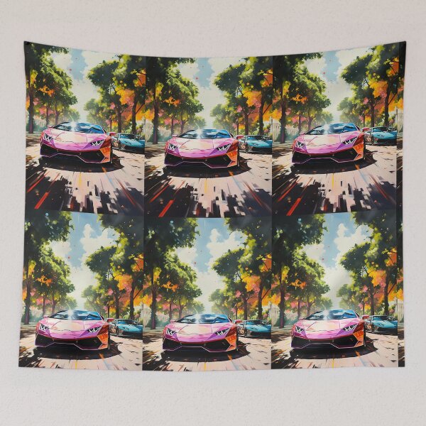 Item preview, Exotic Coupe Car Racing Past Autumn Foliage Sunny Urban Avenue designed and sold by RevUpDesign.