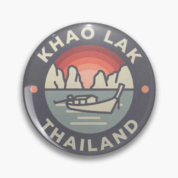 Item preview, Khao Lak Thailand Vintage Travel Badge, Tropical Beach, Long-tail Boat and Palm Trees designed and sold by InvestingRoad.