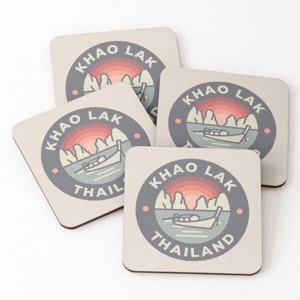 Item preview, Khao Lak Thailand Vintage Travel Badge, Tropical Beach, Long-tail Boat and Palm Trees designed and sold by InvestingRoad.