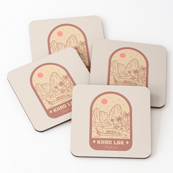Item preview, Khao Lak Thailand Vintage Travel Badge, Tropical Beach, Long-tail Boat and Palm Trees designed and sold by InvestingRoad.