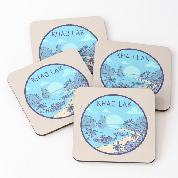 Item preview, Khao Lak Thailand Vintage Travel Badge, Tropical Beach, Long-tail Boat and Palm Trees designed and sold by InvestingRoad.