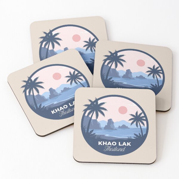 Item preview, Khao Lak Thailand Vintage Travel Badge, Tropical Beach, Long-tail Boat and Palm Trees designed and sold by InvestingRoad.