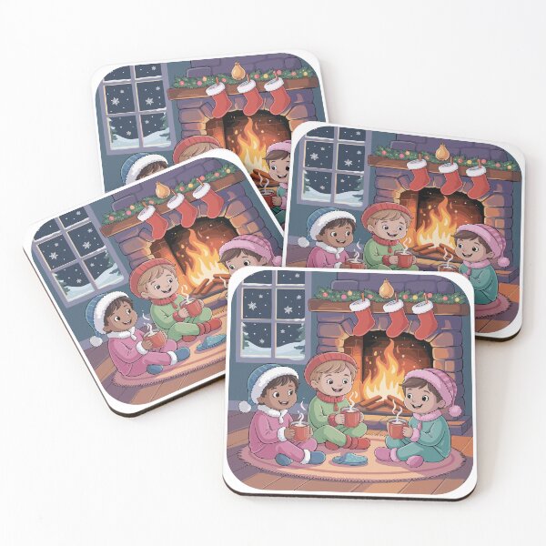 Item preview, Children sit and warm themselves in front of the Christmas fireplace. designed and sold by desinganddecor.