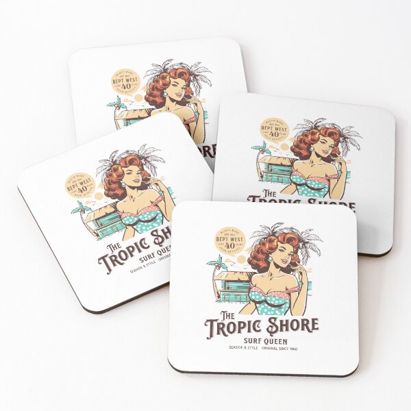 Item preview, Retro Surf Queen Illustration — Vintage Pinup Girl at Tropic Shore Beach Bar designed and sold by Colorful-Garden.