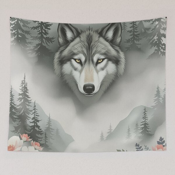 Item preview, Misty Wolf Spirit - Forest Soul & Wildflower Dreamscape Art designed and sold by HappySproutArt.