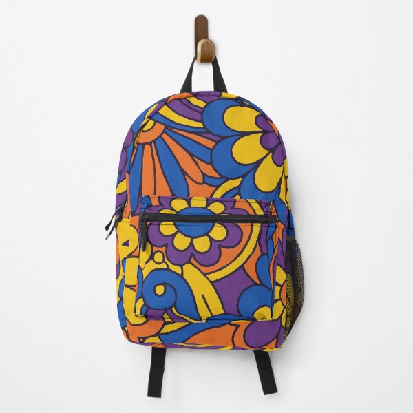 Item preview, Retro 70s Psychedelic Flower Power: Groovy Floral Pattern in Blue, Orange, and Purple designed and sold by DeeLulu.